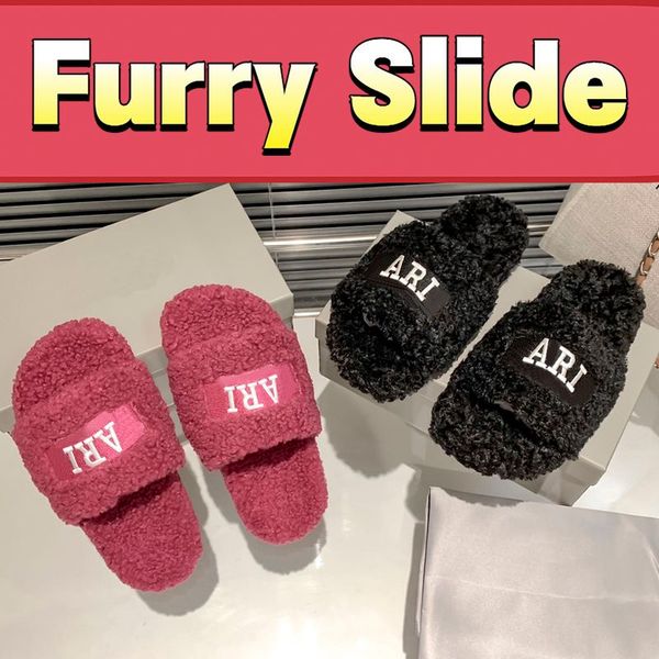 

with box 2023 designer women slippers fur slide sandals with box black pink white logo burgundy paris embroidered luxury shoes designer w zi