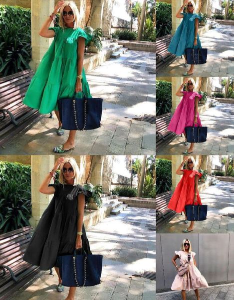 

dress 2022 amazon wish europe and america foreign trade cross-border women's loose pleated short-sleeved dress female solid color, Black;gray