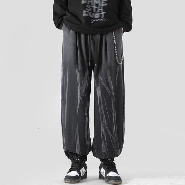 

men's jeans 2023 fashion chain element black casual handsome comfortable versatile loose pants m3xl 230210, Blue