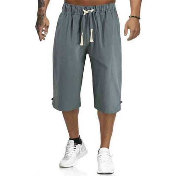 

men's shorts mens 34 long length casual loose elastic waist linen sport pants 230211, White;black
