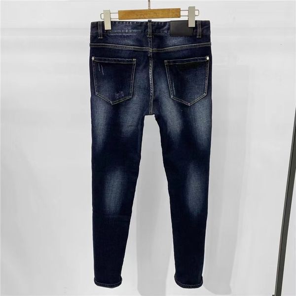

men's jeans 23ss stretch for men autumn spring solid classic pants slim wear and tear motorcycle denim 230211, Blue