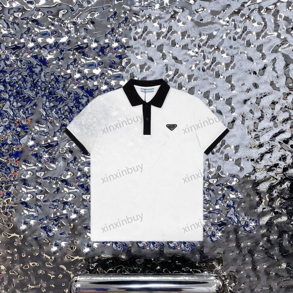 

xinxinbuy men designer tee t shirt 23ss milan metal triangle label short sleeve cotton women white black xs-2xl, Black;brown