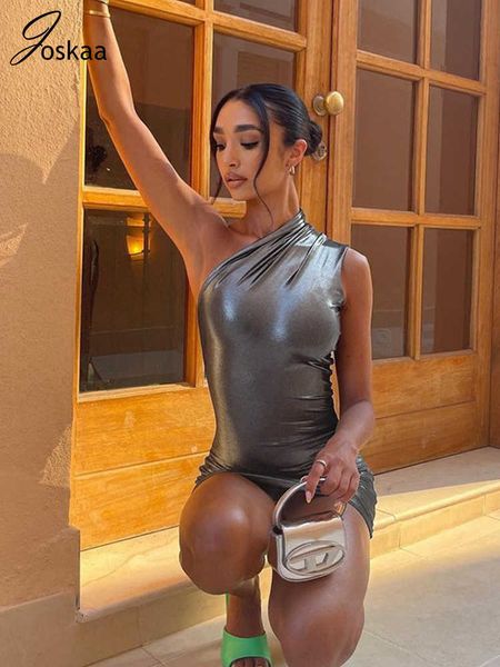 

party dresses joskaa solid one shoulder goth chic mini dress women fall ol prom sleeveless bodycon dress party clubwear 2022 t230210, White;black