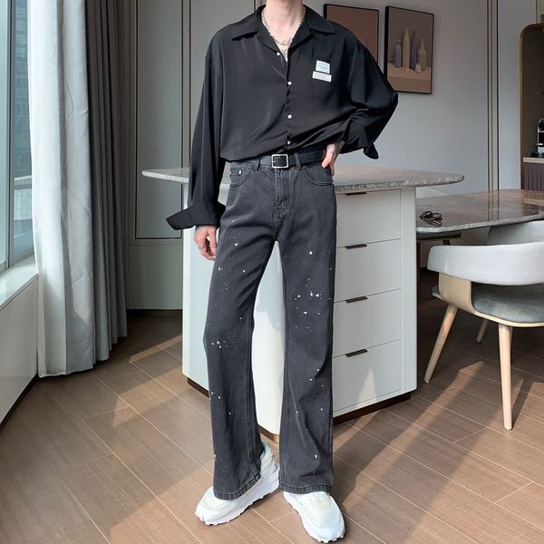 

men's jeans streetwear men fashion style pattern vintage recreational black loose temperament versatile trousersautumn female 230211, Blue