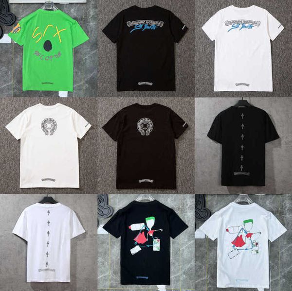 

fashion luxury men's brand t shirt tees men women sanskrit letter couple t-shirt sweatshirt horseshoe flower short sleeve polos cross, White;black