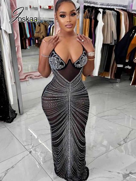 

party dresses joskaa rhinestone maxi dress v neck sleeveless bling elegant party birhtday outwear for women summer strech long dress 2022 t2, White;black