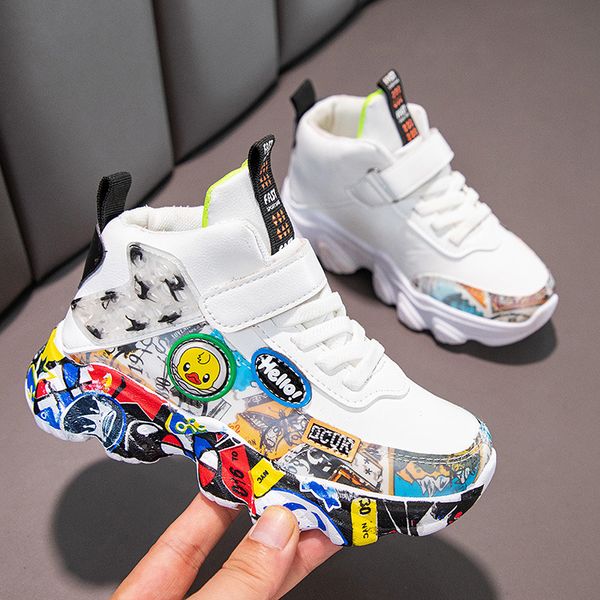 

safety shoes size 2636 children sports sneakers for girls kid cartoon graffiti pattern casual boys basketball shoe chaussures de sport 23021, Black;brown