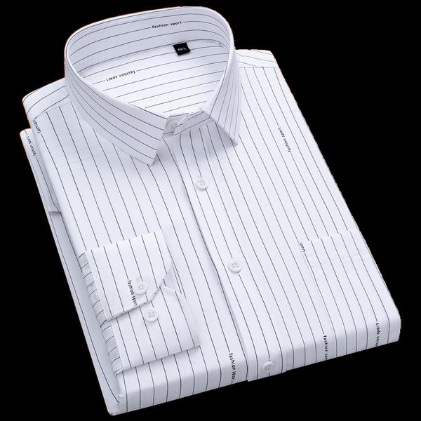 

men's casual shirts letter print long sleeve striped plaid dress single patch pocket standardfit breathable bamboo fiber shirt 230211, White;black