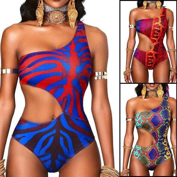 

swimsuit womens snakeskin one piece slimming shoulder bikini, White;black