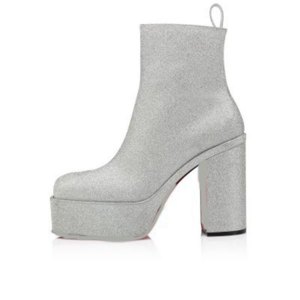

this boot is made of square toe with 120mm heel and waterproof platform sole silver glitter calfskin cool, Black