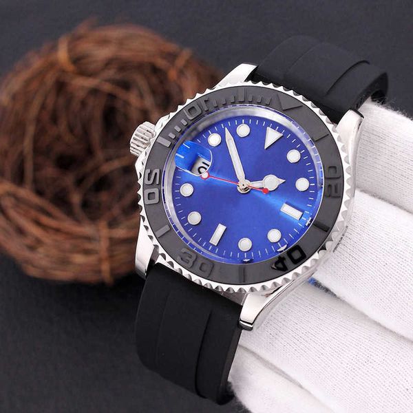 

mens watch 40mm black dial 2813 movement master automatic mechanical wristwatch sapphire rubber strap folding luminous waterproof, Slivery;brown