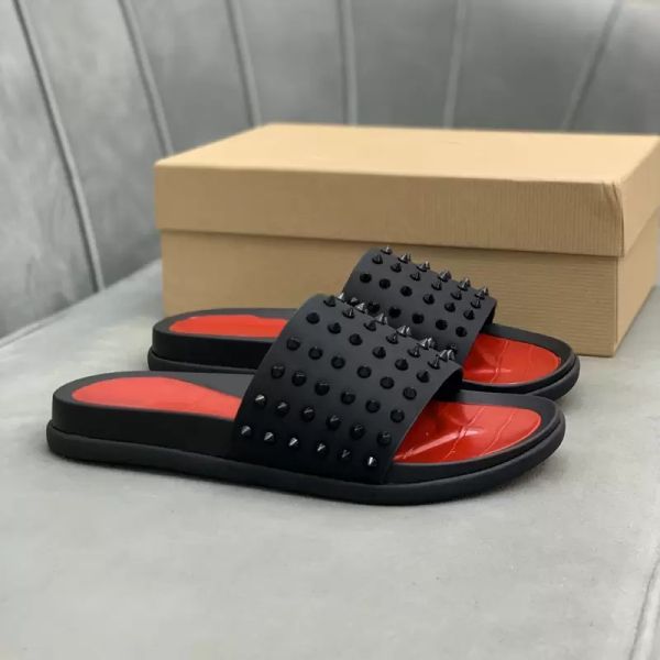 

with box man classic spike slippers flat spikes slide sandal mens thick rubber sole slipper studs slides platform mules for men summer ca dz, Black