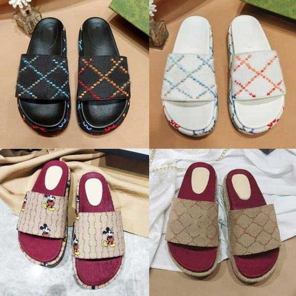 

with box designer slides slippers men women fashion sandals rubber embroidery slides lady platform sandal beach high heel embroide slip f ro, Black
