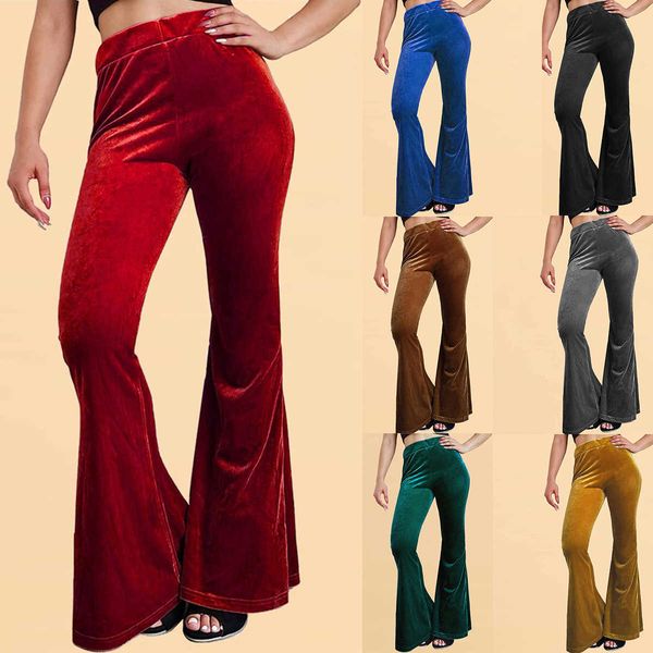 

women's pants capris 2023 women's velvet flare pants elastic high waist flare pants casual pants women t230210, Black;white
