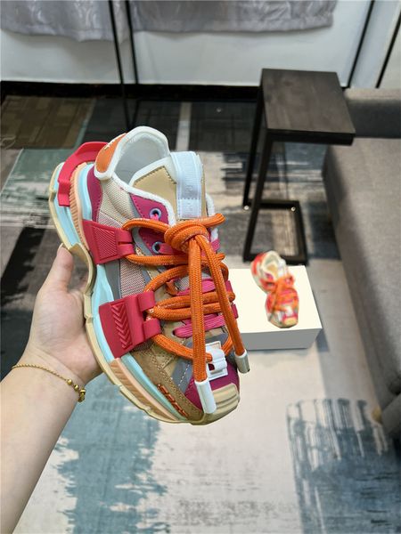 

luxury designer daymaster mixed materials space trainers sneakers shoes pink gray orange lace leather trainers sneaker with box, Black