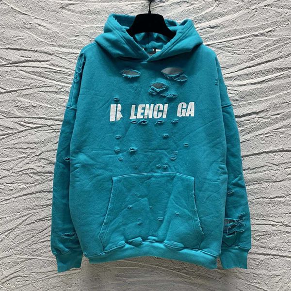 

men's hoodies sweatshirts high edition b house elephant letter print hole worn cut and women's loose hoodie 7noj, Black