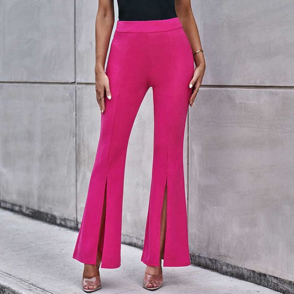 

women's pants capris shiying solid color slim flared trousers women's new style slit high waist bright color wide leg trousers wom, Black;white