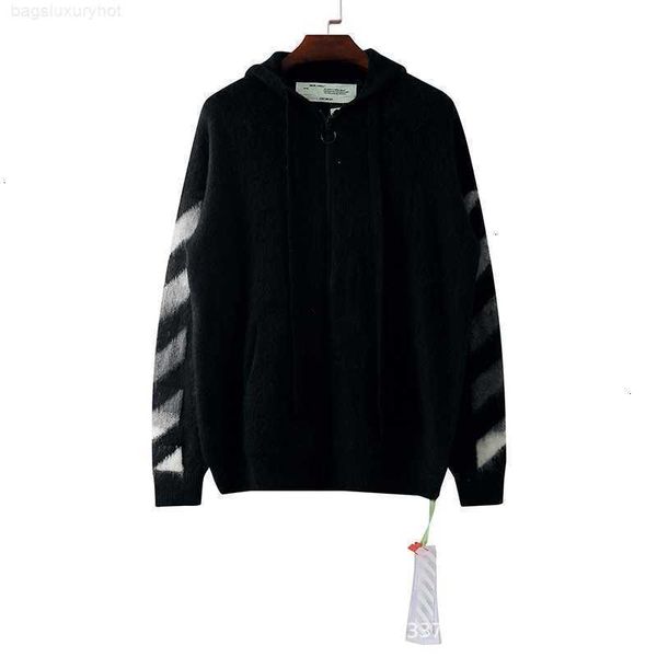 

men sweater offs style hippocampus hair gradual gradient arrow knit hooded fleece zipper couple coat, White;black