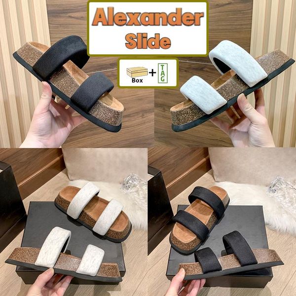 

with box with box slippers alexander embroidered logo ronan slide beach sandals black white men women designer slides aw slipper summer s ri