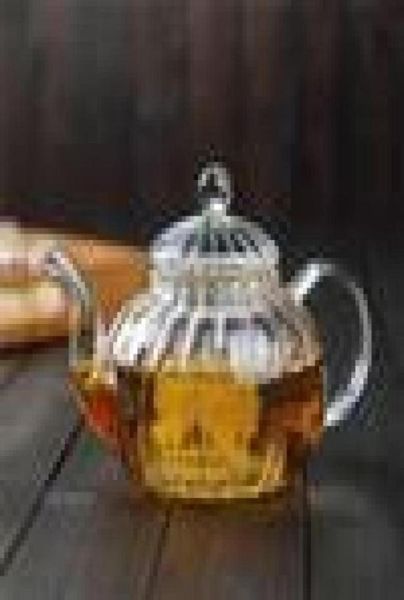 

600ml striped pumpkin shape flower teapot glass teapot with infuser tea leaf herbal heat resistant pot flower teacup 2107247992088