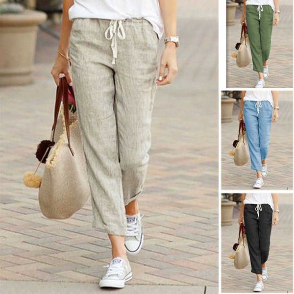 

women's pants capris long-term 2022 new solid color loose casual drawcord elastic waist cotton linen trousers women t230210, Black;white