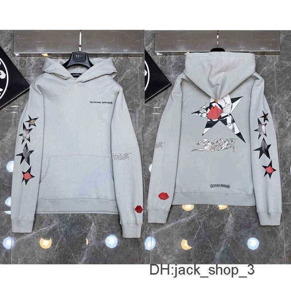 

2023 designers hearts hoodie chromes mens hoody clothing womens heart hoodies hooded ch cross flower printed horseshoe pocket zipper jackts, Black