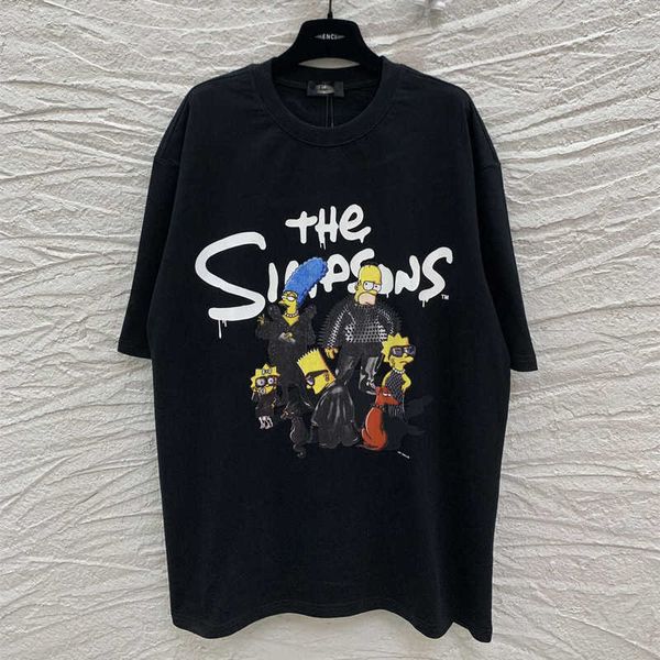 

men's hoodies sweatshirts summer b simpson family printed men's and women's loose couple short sleeved t-shirt wrwf, Black