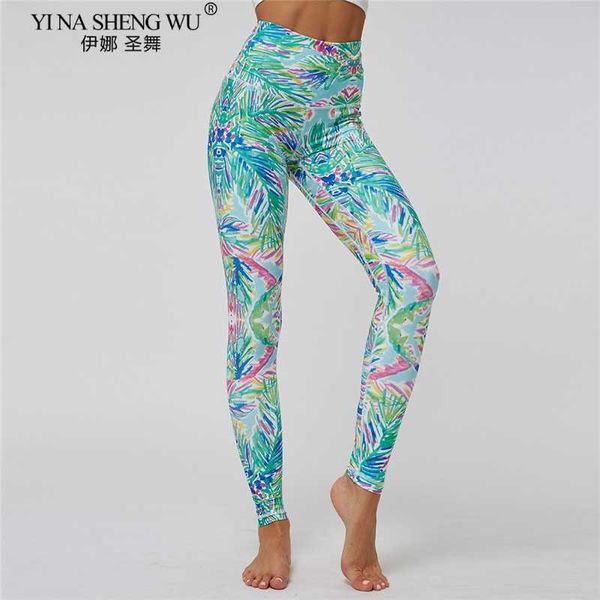 

exercise fitness clothing sports yoga leggings women plant print hip push up anklelength pants women elastic waist quick dry skinny running