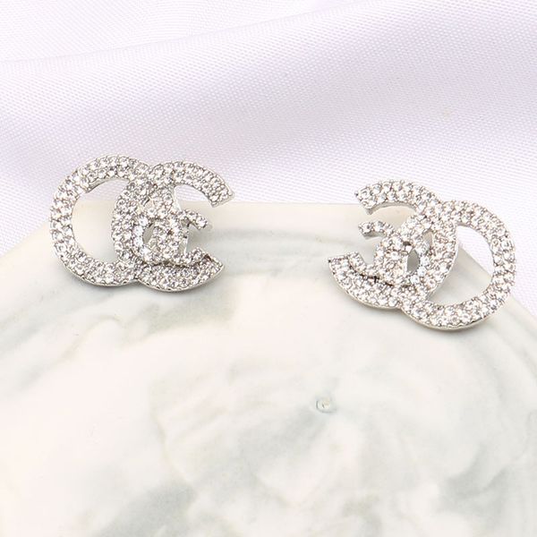 

simple 18k gold plated 925 silver luxury brand designers letters stud geometric famous women flower square crystal rhinestone pearl earring, Golden;silver