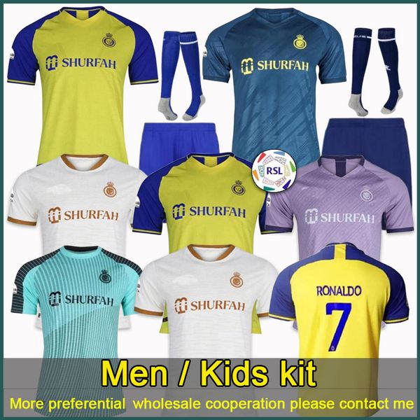 

al nassr fc soccer jerseys ronaldo 2022 2023 home yellow away cr7 gonzalo talisca ghislain konan vincent aboubakar men football shiirt al-na, Black;yellow