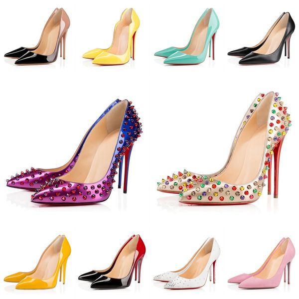 

luxurys designer sandals casual women rivet reds sole high heels womens wedding party dress pointed toes nude triple balck heeled dress shoe, Black