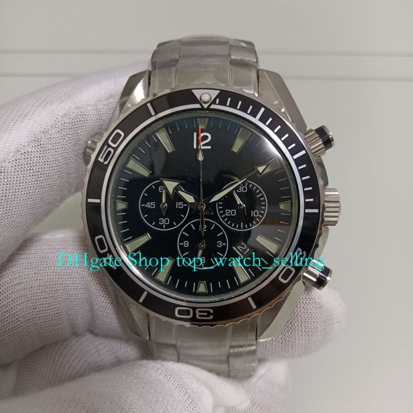 

chronograph watch with box for men's 42mm black dial stainless steel bracelet quartz sport chrono 007 wristwatches folding clasp men wa, Slivery;golden