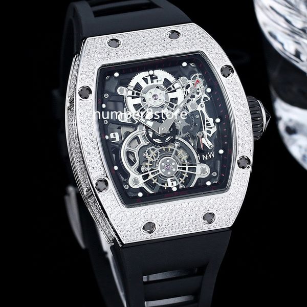 

luxury 17-01 tourbillon automatic mens watch stainless steel diamonds skeleton watches black dial sapphire crystal water resistance red rubb, Slivery;brown