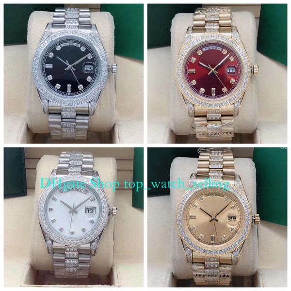 

16 style automatic watches with box for men 40mm black dial diamond bezel bracelet yellow gold asia 2813 movement mechanical wristwatches me, Slivery;golden