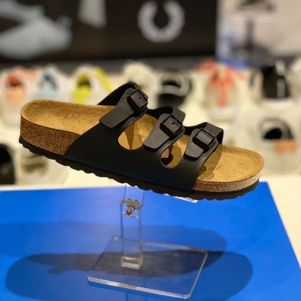 

2023 boston scuffs mens womens three-button sandal slippers leather clogs cork flat fashion leather slide outdoor beach sandals 34-46, Black