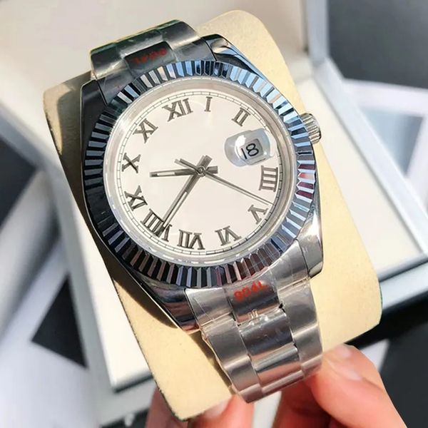 

with box mens watch automatic mechanical movement watches for men 41mm classic life waterproof wristwatch calendar wristwatches stainless st, Slivery;brown