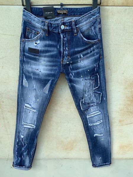 

dsquare jeans d2 brand jeans mens luxury designer jeans skinny ripped cool guy causal hole denim fashion brand fit jeans men washed pant hcv, Blue