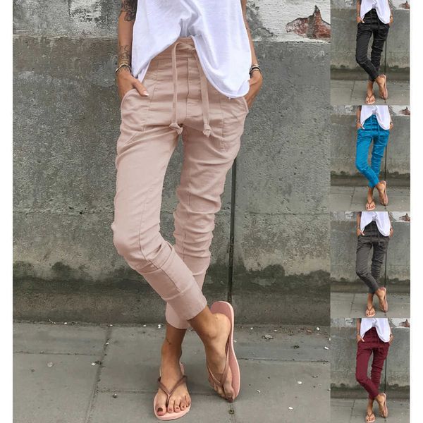 

women's pants capris summer women's trousers cotton casual elastic waist micro elastic pocket pants slim pants solid color t230210, Black;white