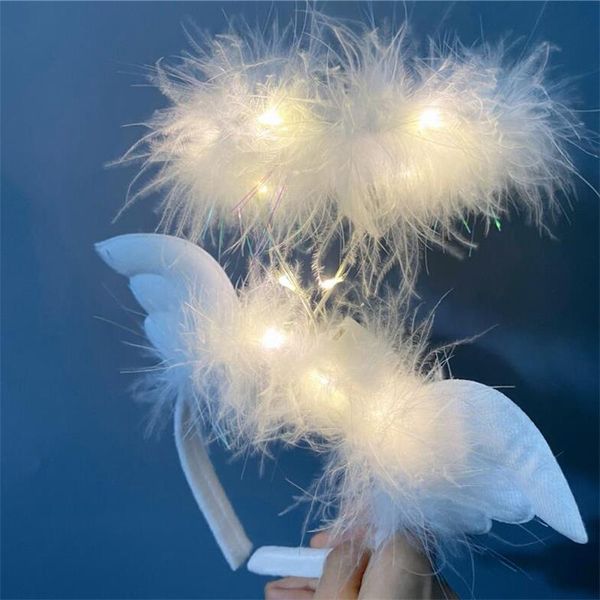 

angel halo and devil horns headband white feather angel hair band with glitter costume accessories for halloween christmas 20pcs, Slivery;white