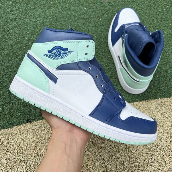 

new 1s mid blue mint basketball shoes men women designer shoes jumpman 1 mystic navy white mint foam sports sneakers ship with box us5-12