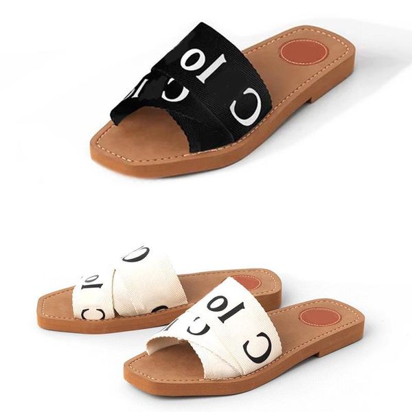 

slipper women sandals woody mules brand slipper slide sandal fahsion deisgner lady lettering fabric outdoor leather sole slides flip fl xqcp, Black