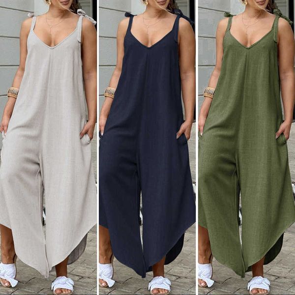 

women's pants capris 2020 new selling solid color casual sling jumpsuit t230210, Black;white