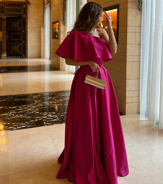 

elegant long one shoulder rose evening dresses with pockets muslim a-line floor length robe de mariee party gown for women, Black;red