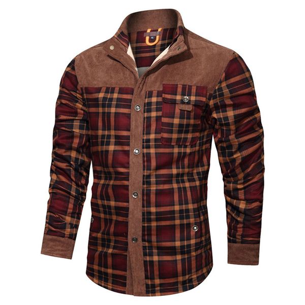 

fashion fleece lattice shirt jackets for men spring corduroy thicken hip hop high street long sleeve loose shirts coats ah13136, Black;brown