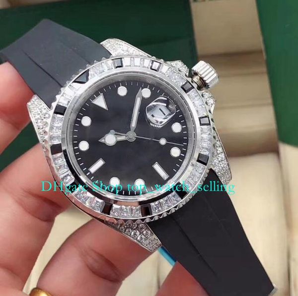 

4 style automatic watches with box for men 40mm ss black dial with ruby diamond bezel green stainless steel bracelet asia 2813 movement men&, Slivery;golden
