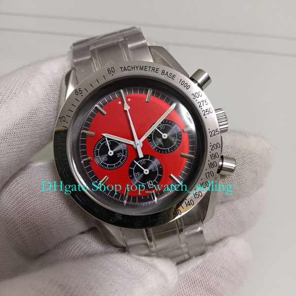 

with box chrono watch for men's 40mm red dial stainless steel bracelet quartz sport wristwatches men chronograph watches, Slivery;golden