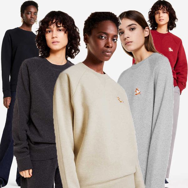 

maison kitsune designer sweatshirt fashion hoodie lazy little fox embroidery men's and women's same pure cotton round neck sweater, Black