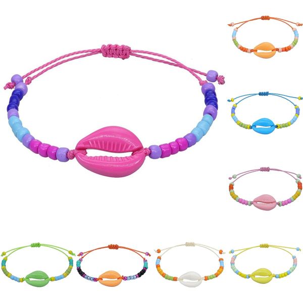 

bohemian colourful beaded shell bracelet anklet for women fashion braided adjustable boho bracelets jewelry summer beach, Red;blue