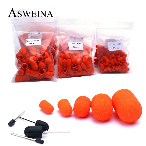 

nail art equipment 50pcs orange sanding caps drill bit electric clean burr rotary polishing remove gel cuticle accessories tools 230211, Silver
