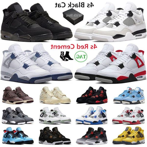 

boots with box 4 basketball shoes men women 4s black cat red cement military black thunder midnight navy university blue mens trainers obvr